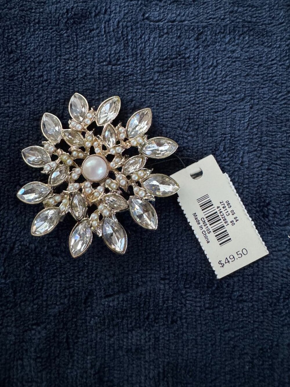 Talbots Crystal & Pearl Snowflake Statement Brooch (NWT)